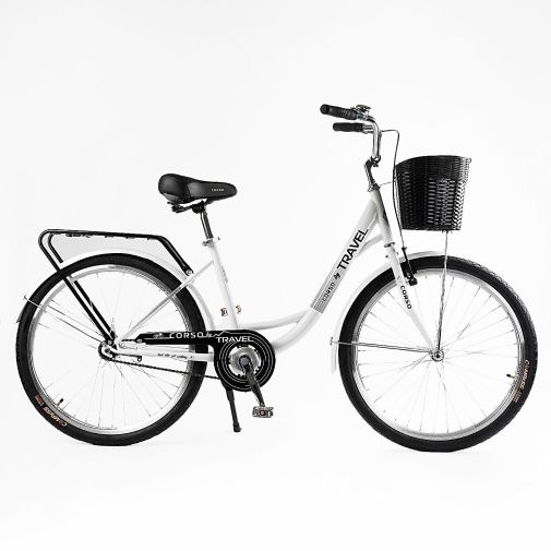Велосипед міський 26 дюймів Corso Travel з кошиком та багажником, рама 16,5"