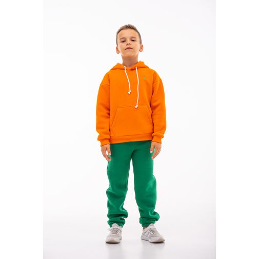 Детский спортивный утепленный костюм Kindamor Warm Autumn Orange для мальчика, флис оранжевый с зеленым