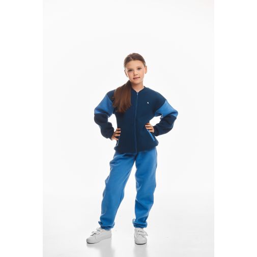 Детский спортивный утепленный костюм Kindamor Little Explorer Blue/Dark Blue, флис, на змейке, для девочки