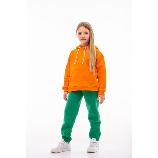 Детский спортивный утепленный костюм Kindamor Warm Autumn Orange для девочки, флис оранжевый с зеленым
