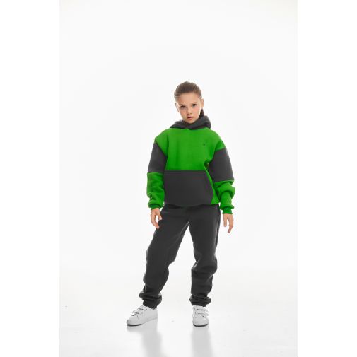Детский спортивный утепленный костюм Kindamor Active Heat Grey/Green, флис для девочки