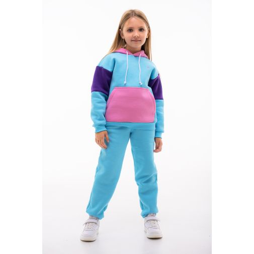 Детский спортивный утепленный костюм Kindamor Warm Beauty Blue для девочки, флис голубой с розовым