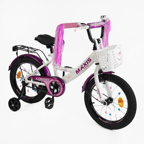 Дитячий двоколісний велосипед для дівчинки 16 дюймів Corso MAXIS з кошиком та багажником