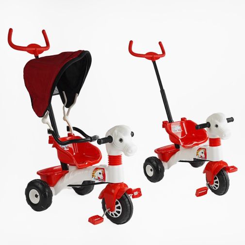 Дитячий триколісний велосипед Pilsan Pony Bike 07-139 з батьківською ручкою і кошиком