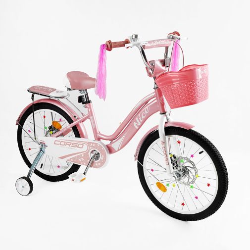 Детский двухколесный велосипед для девочки 20 дюймов Corso Nice с корзиной и багажником
