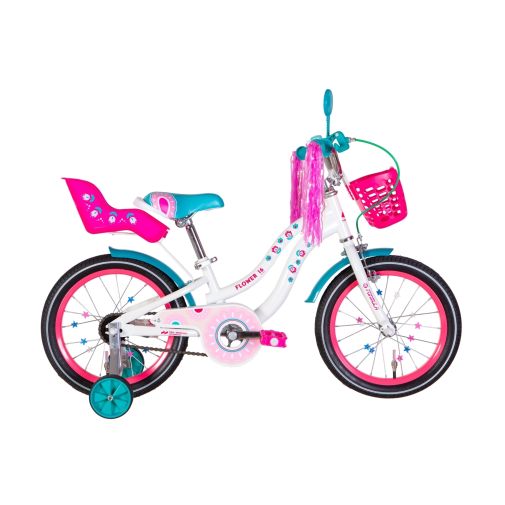 Детский велосипед для девочки 16 дюймов Formula Flower Premium 2024 с корзиной и багажником для куклы