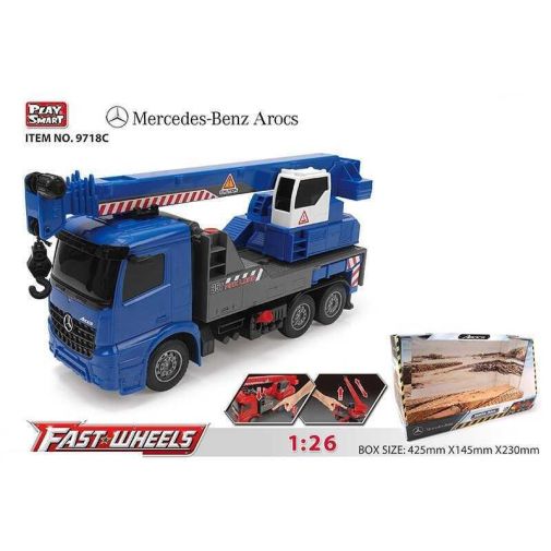 Игрушечный грузовик Автокран (спецтехника) "Mercedes"(мерседес) 9718 С (8) "Play Smart", подвижная стрела/синий