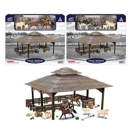 Ферма Q 9899 ZJ74 (8) 2 вида, 25 элементов, 4 фигурки животных, фигурка фермера, аксессуары, в коробке