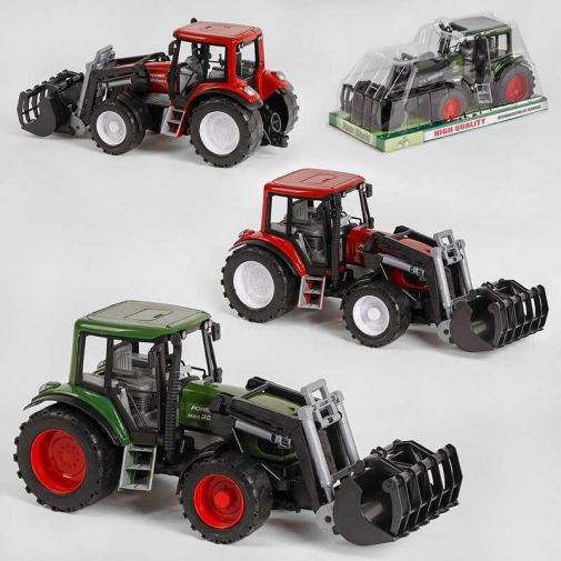 Игрушечный трактор 2089 А (12) инерционный, подвижное навесное оборудование, в слюде (красный, зеленый)
