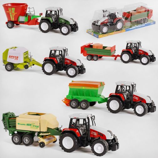 Игрушечный трактор 3089 /7089 (9) “Сельскохозяйственная техника”, 5 видов, инерционный, подвижные детали, в слюде