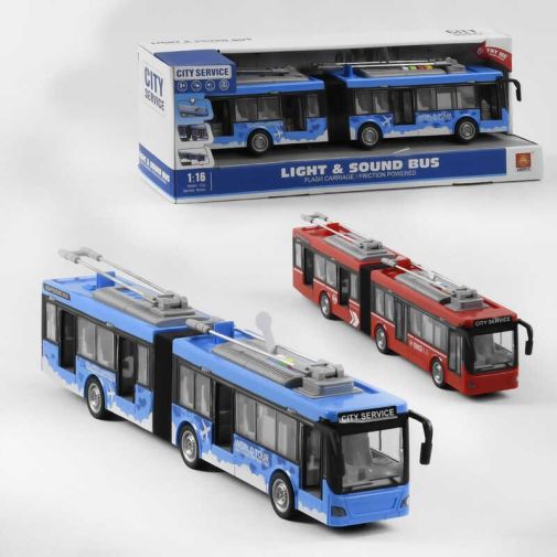 Детский игрушечный троллейбус WY 915 AB (18) 2 цвета, свет, звук, инерционный/Красный, синий
