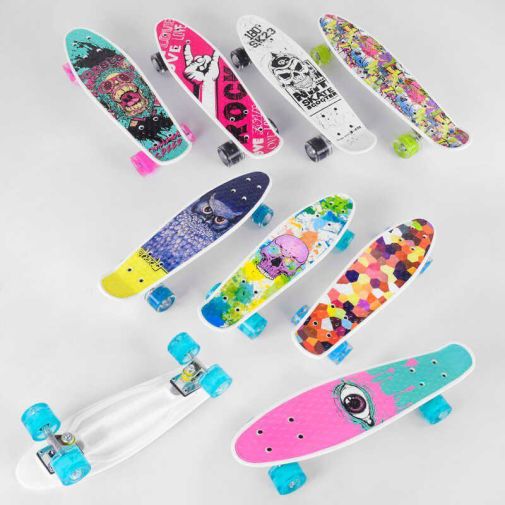 Скейт Пенни борд S 29661 (8) Best Board, 8 видов, ВЫДАЁТСЯ ТОЛЬКО МИКС ВИДОВ колёса PU, СВЕТЯТСЯ, d=4.5 см, доска=55 см