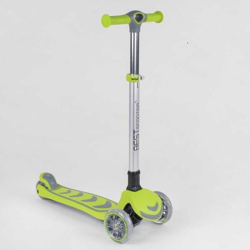 Самокат трехколесный 46987 (4) Best Scooter, САЛАТОВЫЙ, складной алюминиевый руль, 4 колеса PU со светом, d=12 см