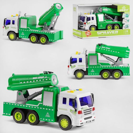 Игрушечный грузовик (Спецтехника) WY 352 C (24) "Дезинфектор", инерционный, насос помповый, парогенератор, трещотка, звуки, свет/Зеленый