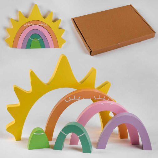 Деревянная Логика С 47863 (32)  пирамидка "Радуга и солнышко",  6 элементов, в коробке