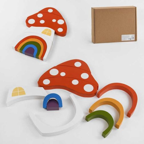 Деревянная игра C 47866 (24) пирамидка “Грибочек”, 10 дуговых вкладышей, в коробке