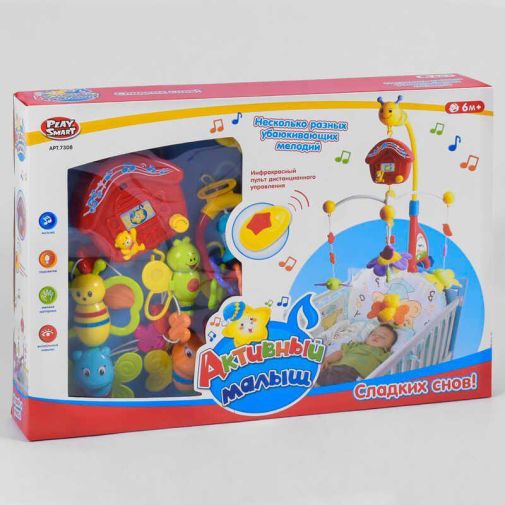 Карусель музыкальная 7308 (12/2) "Play Smart" р/у, на кроватку, свет, звук, на батарейках, в коробке
