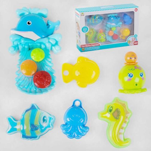 Игра для ванны SL 87033 (18/2) “Морские обитатели”, осьминог с трещоткой, 4 леечки, в коробке