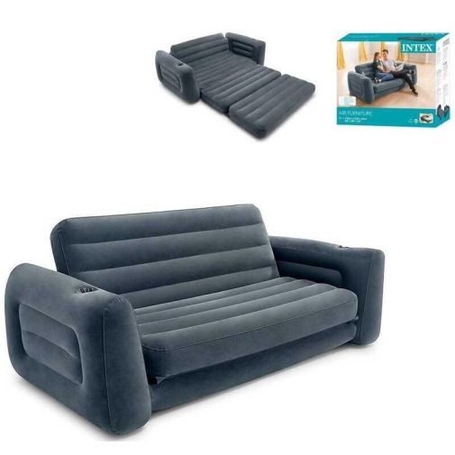 Надувной диван Intex 66552 NP раскладывается, подстаканники, 203х224х66 см
