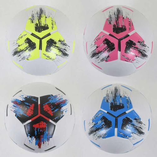 Мяч футбольный С 40054 (30) 4 вида, размер №5, вес 410 грамм, баллон с ниткой, материал TPU, (поставляется накачанным на 80)