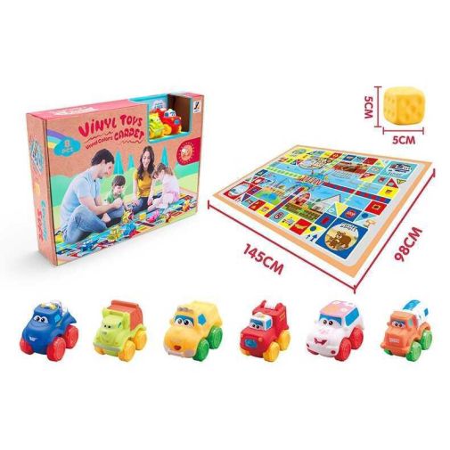 Набор виниловых машин JZD - 073 (24/2) коврик для игры, 6 машинок, кубик, в коробке