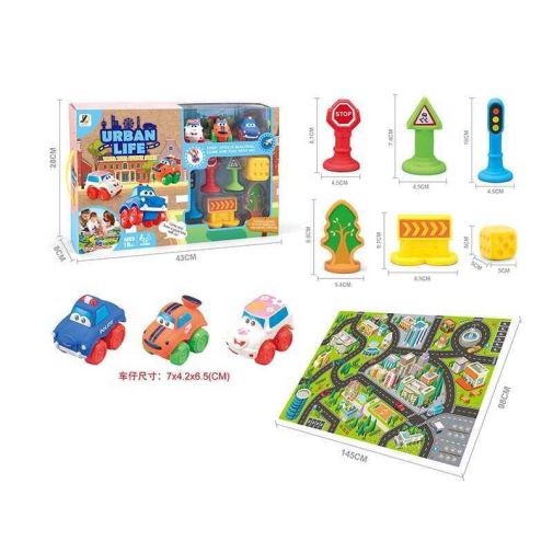 Набор машин JZD - 115 (12) спецтранспорт, игровой коврик 145х98 см, 3 машинки, декорации,  в коробке