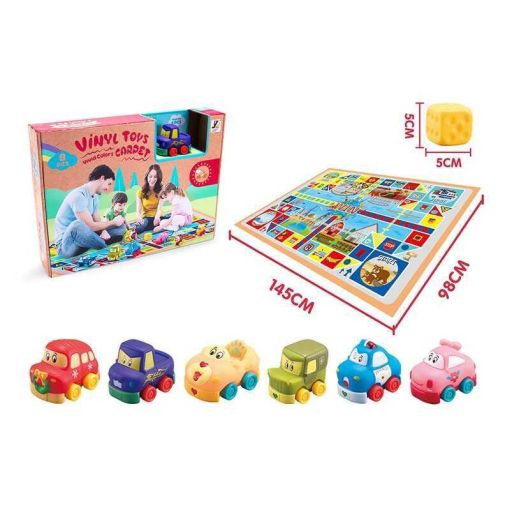 Набор виниловых машин JZD - 078 (24/2) коврик для игры, 6 машинок, кубик, в коробке