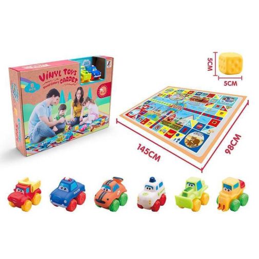 Набор виниловых машин JZD 072 (24/2) коврик для игры, 6 машинок, кубик, в коробке