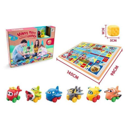 Набор виниловых машин JZD - 076 (24/2) коврик для игры, 6 самолётиков, кубик, в коробке