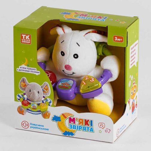 Мягкая погремушка "TK Group" 99100 (36) УКРАИНСКОЕ ОЗВУЧИВАНИЕ, «Зайчик», песни, световые и звуковые эффекты, в коробке