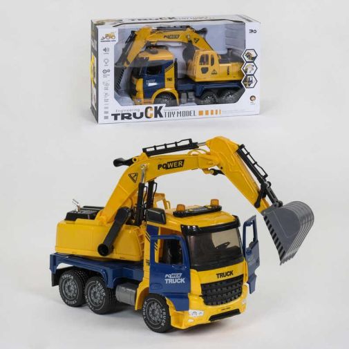 Игрушечная машина-экскаватор (спецтехника) H 998-40 (12) свет, звук, инерционная, подвижные стрела и ковш, вращающаяся башня (Желтый)