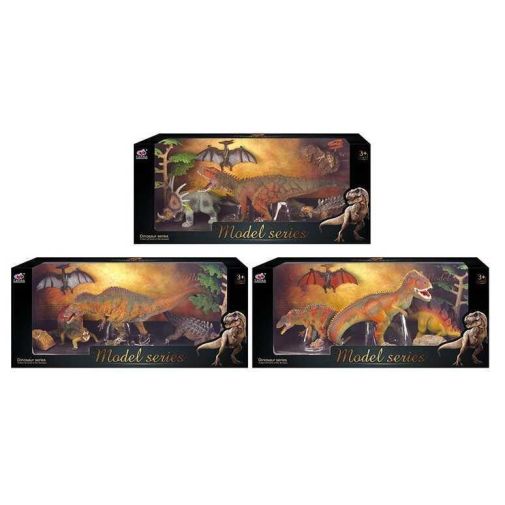 Набор динозавров Q 9899 W5 (12) 3 вида, 6 элементов, 4 динозавра, 2 аксессуара, в коробке