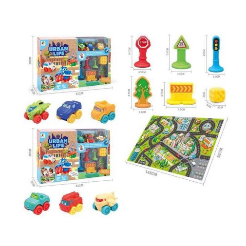 Набор машин JZD - 116 (12) 2 вида, игровой коврик 145х98 см, 3 машинки, декорации,  в коробке