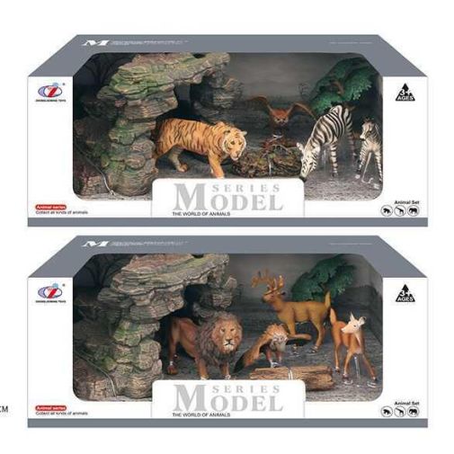 Набор животных Q 9899 Y-75 (12) "Дикие животные", 2 вида, 7 элементов, 4 фигурки животных, аксессуары, в коробке