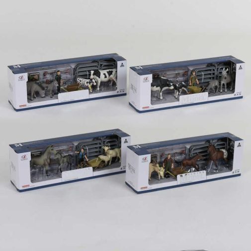 Набор Ферма Q 9899 U12 (24/2) "Сельскохозяйственные животные", 4 вида, 10 элементов, 4 фигурки животных, фермер, аксессуары, в коробке