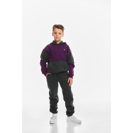Детский спортивный утепленный костюм Kindamor Active Heat Grey/Purple, флис для мальчика