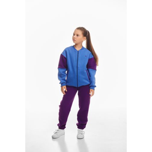 Детский спортивный утепленный костюм Kindamor Little Explorer Purple/Blue, флис, на змейке, для девочки