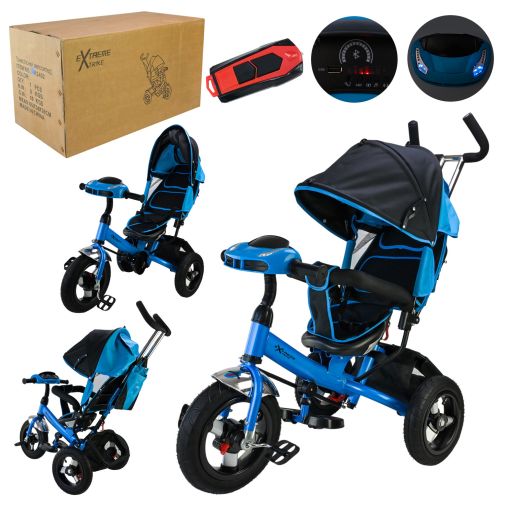 Детский трехколесный велосипед Extreme Trike с родительской ручкой, резиновые колеса, наклон спинки