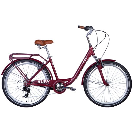 Велосипед городской алюминиевый 26 дюймов Dorozhnik Ruby AM Vbr 2024 с багажником, рама 17"