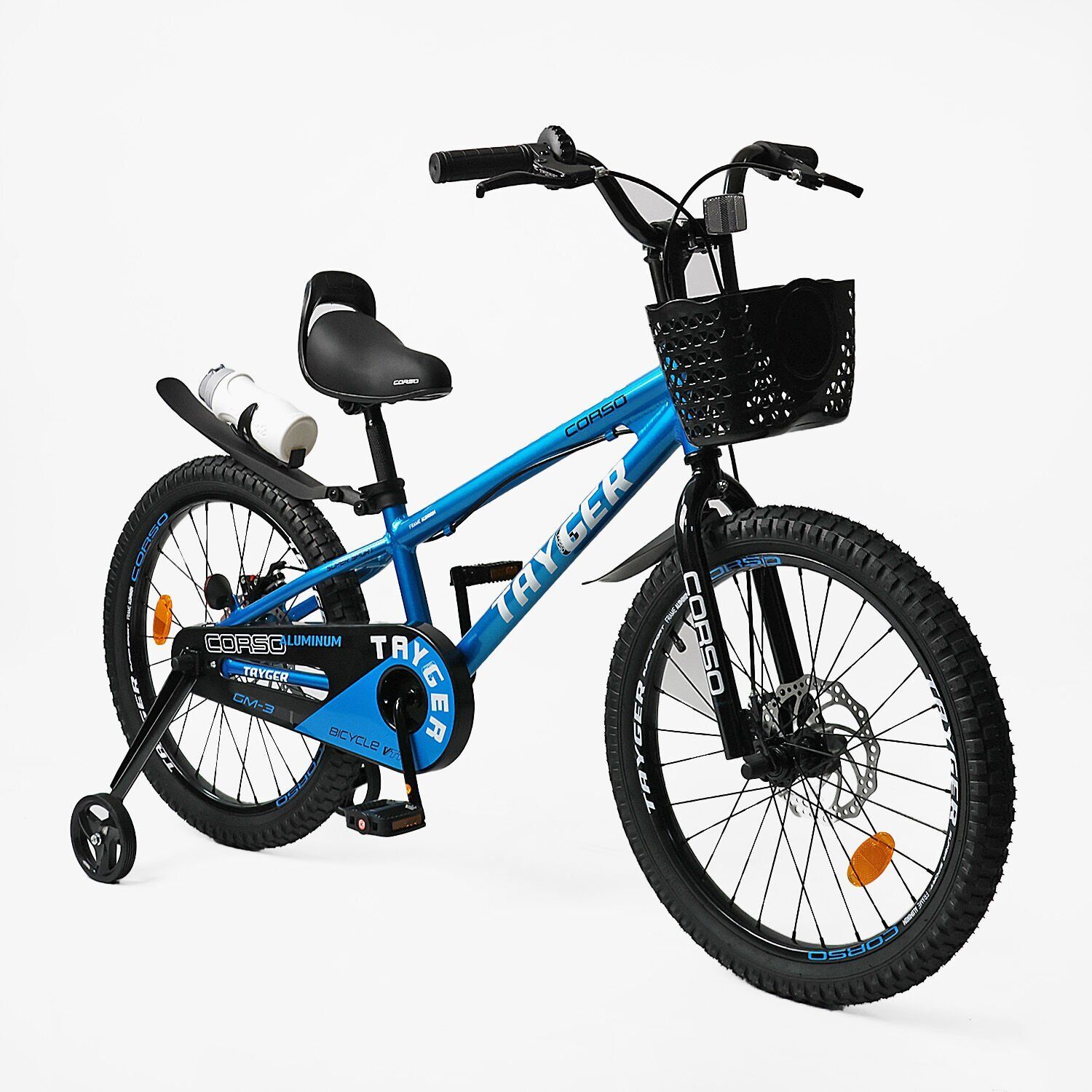 Дитячий двоколісний велосипед 20 дюймів Corso Tayger алюмінієвий з кошиком, дискові гальма