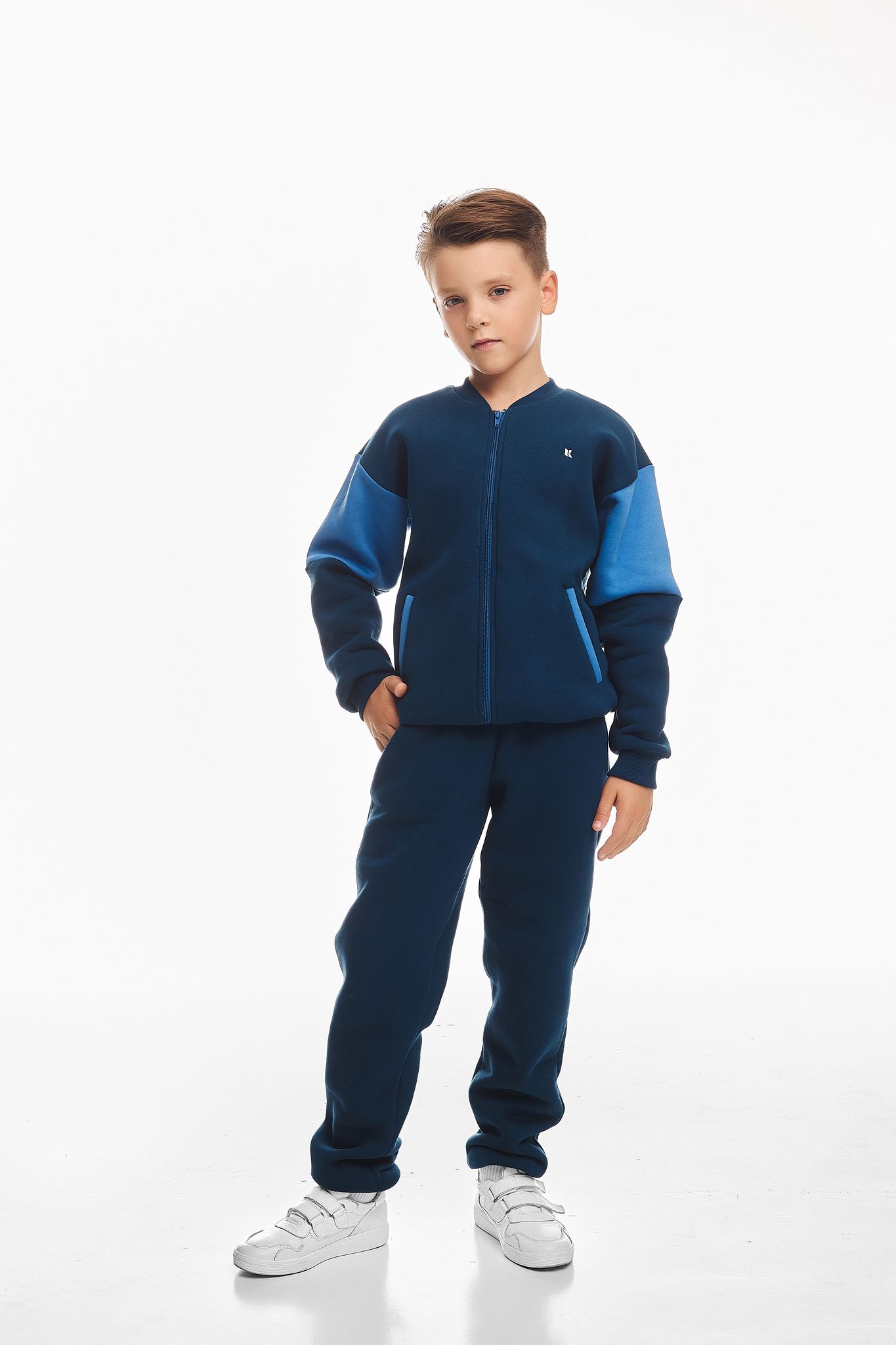 Детский спортивный утепленный костюм Kindamor Little Explorer Blue, флис, на змейке, для мальчика