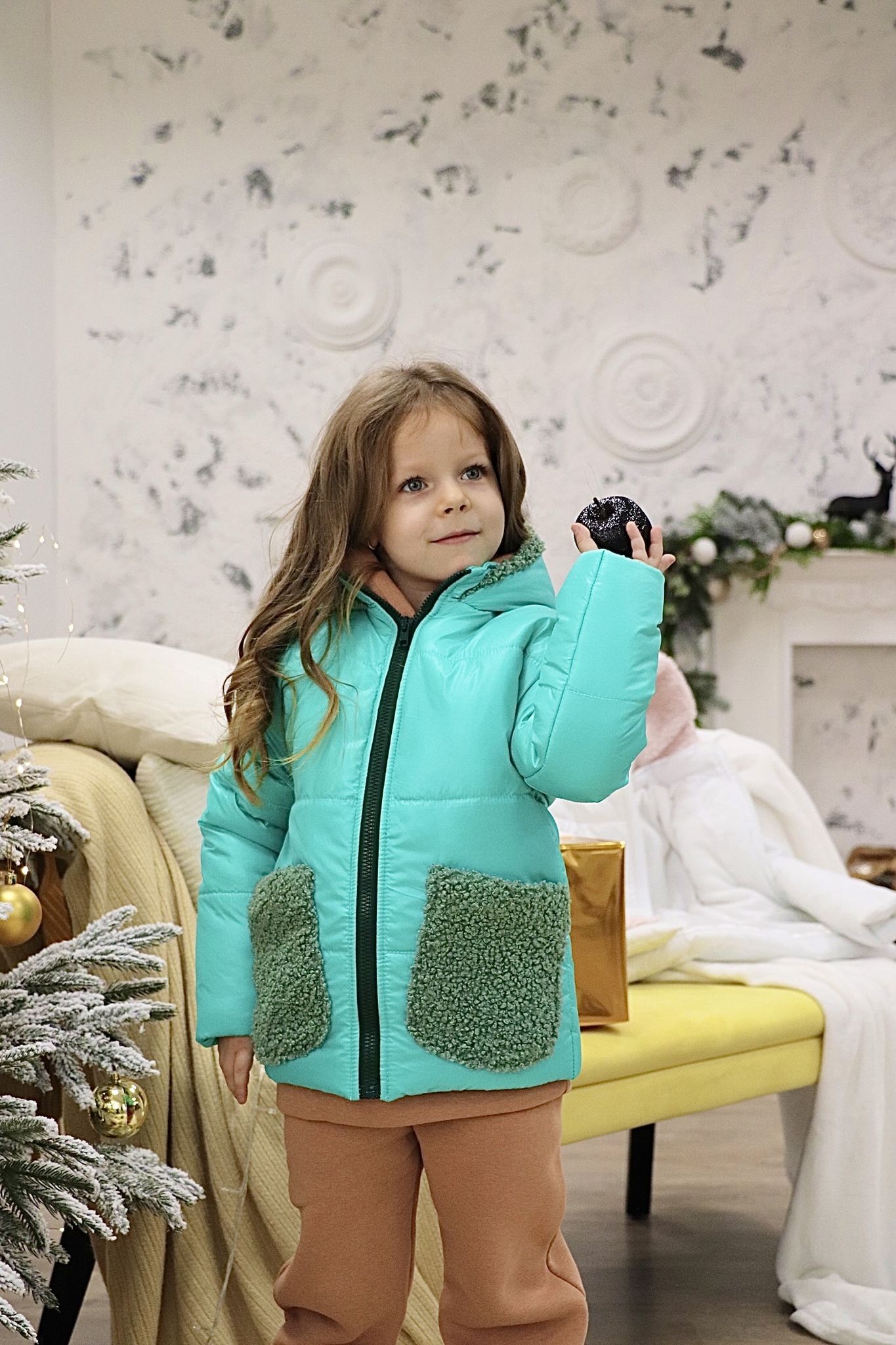 Демисезонная куртка для девочки Kindamor Warm Fur Бирюзовая