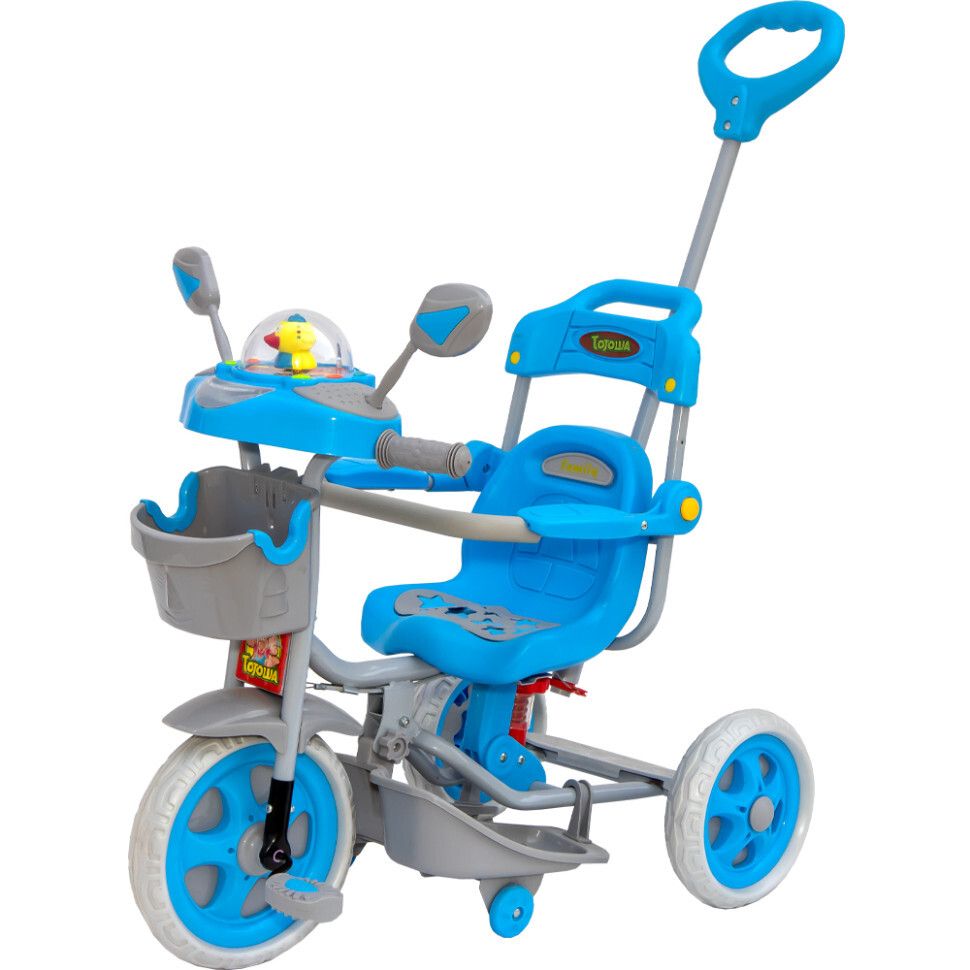 Детский трехколесный велосипед с амортизатором и родительской ручкой F-9553