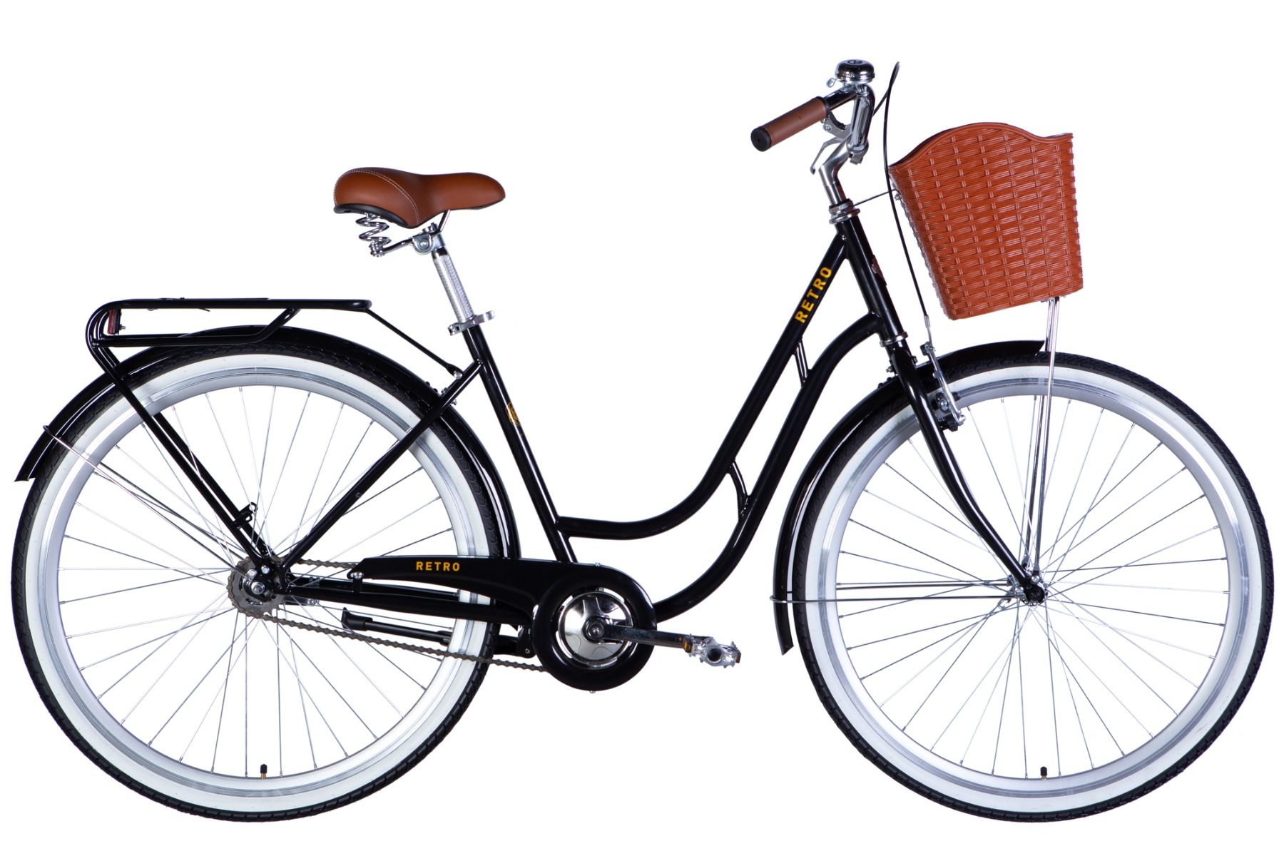 Велосипед городской 28 дюймов Dorozhnik Retro Velosteel 2025 с корзиной и багажником, рама 19"