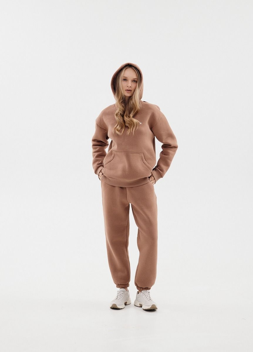 Женский спортивный костюм флисовый с капюшоном Kindamor Frosted коричневый