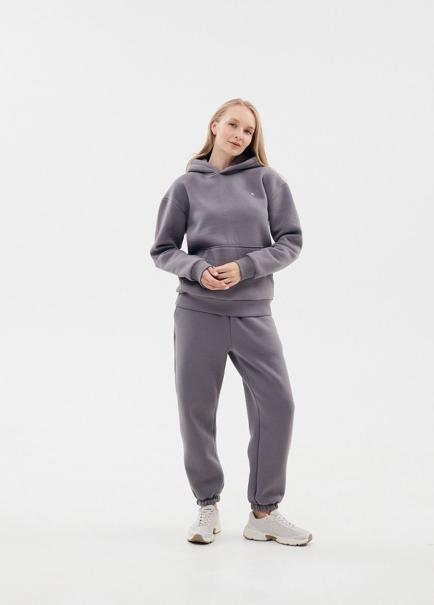 Женский спортивный костюм флисовый с капюшоном Kindamor Frosted серый