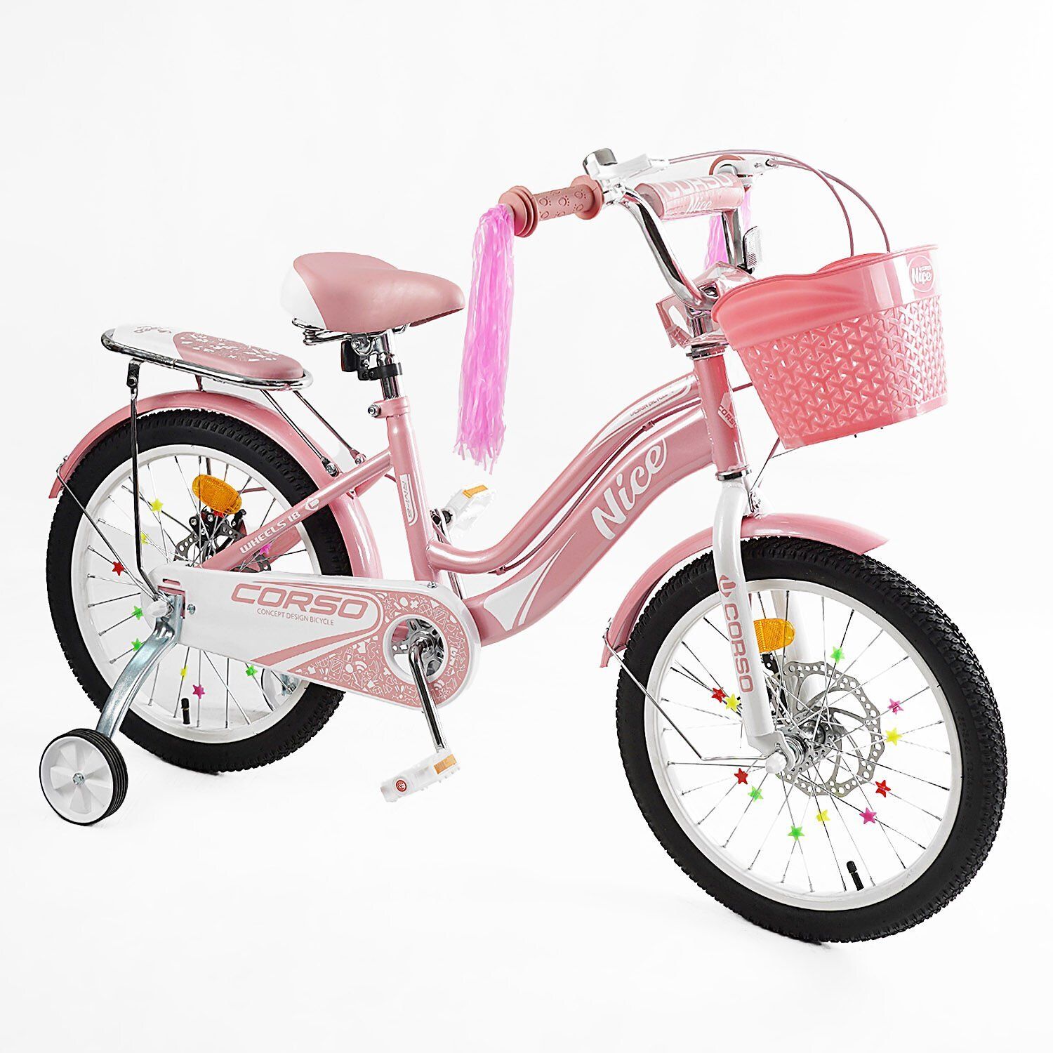 Дитячий двоколісний велосипед для дівчинки 18 дюймів Corso Nice з кошиком та багажником