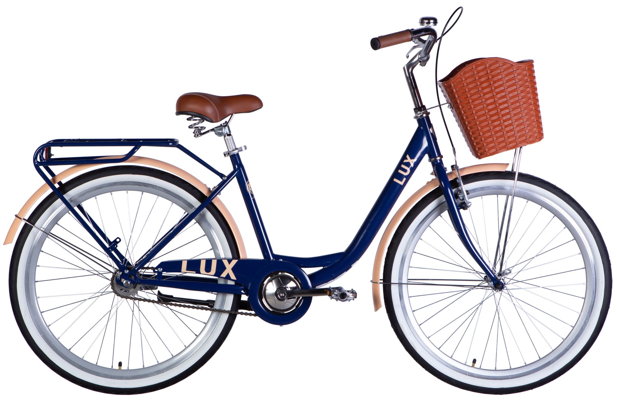 Велосипед городской 26 дюймов Dorozhnik Lux Velosteel 2025 с корзиной и багажником, рама 17"