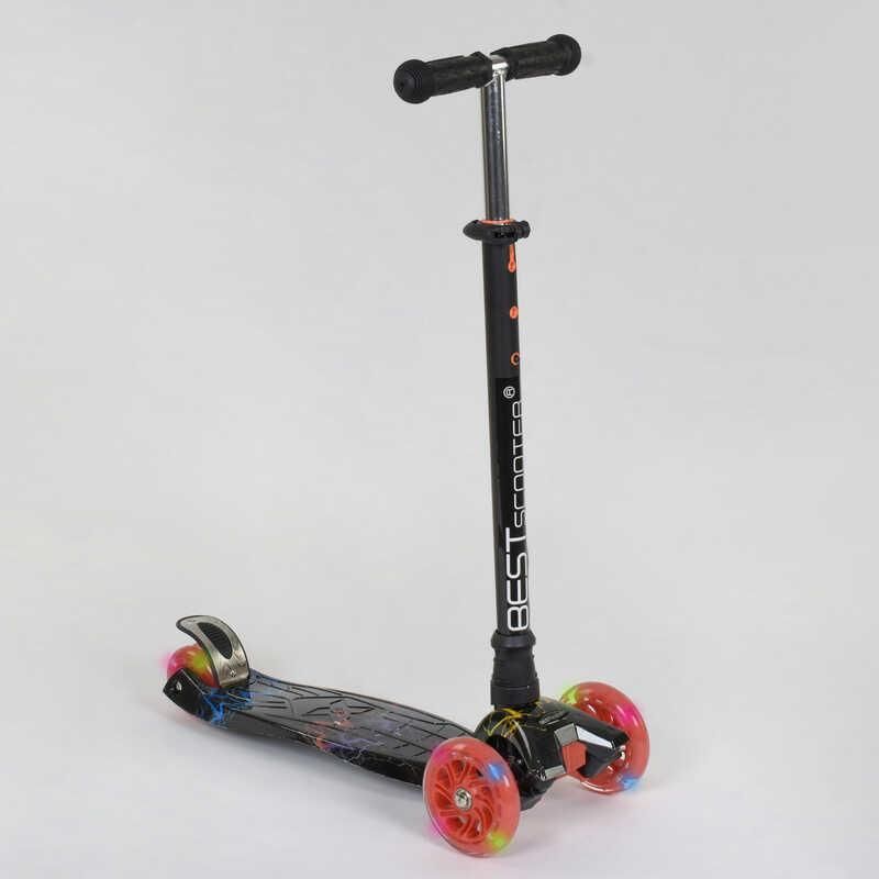 Самокат А 24659 /779-1308 MAXI "Best Scooter" (1) пластмассовый, 4 колеса PU, СВЕТ, трубка руля алюминиевая, d=12см, в коробке