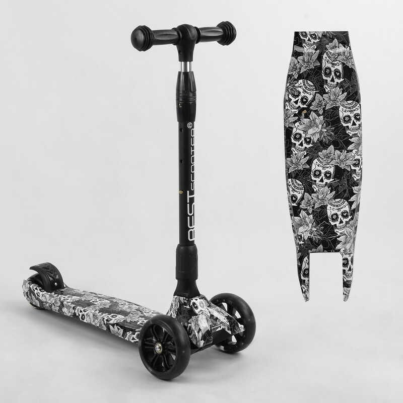 Самокат трехколесный Best Scooter 65-878 MAXI (6) складной алюминиевый руль, 3 колеса PU со светом, переднее 130х35 мм, заднее 80х45 мм, в коробке